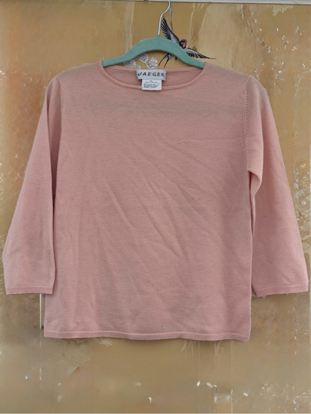 Vintage Jaeger Women's Soft Pink Crewneck Knit Sweater Cashmere